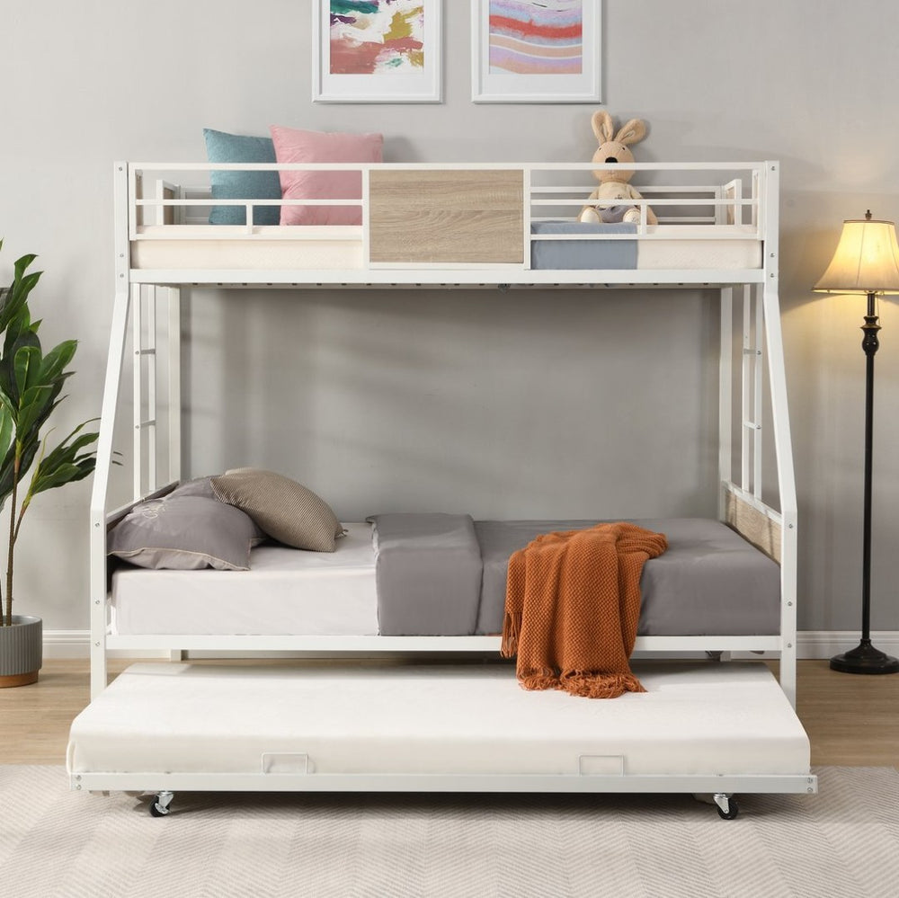 English Elm Twin Over Full Steel Bunk Bed with Dual Ladders Guardrail and Under Bed Storage W311133416