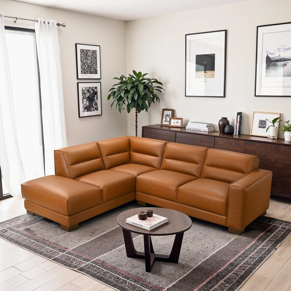 English Elm Muncie Mid-century Vegan Leather Sectional Sofa with Walnut Legs for Living Room B183S00206