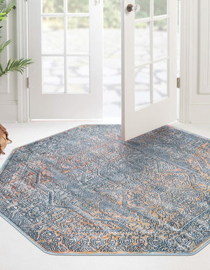 Unique Loom Newport Kingscote Machine Made Border Rug Multi, Ivory/Light Blue/Light Salmon/Rust Red/Terracotta 7' 1" x 7' 1"