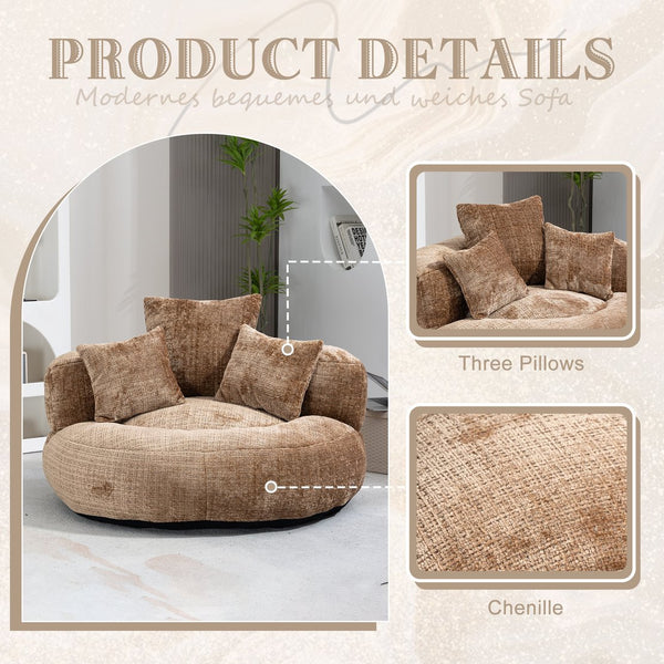 English Elm Lazy Sofa Oversized Ergonomic Bean Bag Lounger with High Wrap Back, Plush Chenille Foam Comfort for Living Room, Bedroom, Office Coffee W395P252063