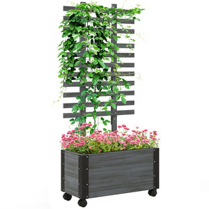 English Elm Outsunny Mobile Raised Garden Bed With Trellis, Durable Wooden Planter For Climbing Plants & Flowers W2225P174420-GIGA
