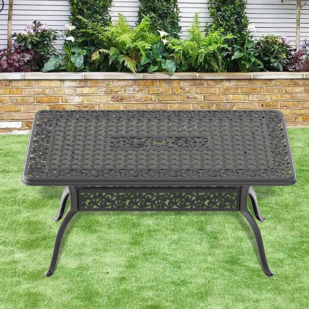 English Elm L59.05*W35.43-Inch Durable Cast Aluminum Patio Dining Table With Umbrella Hole For 6 People W1710P166013