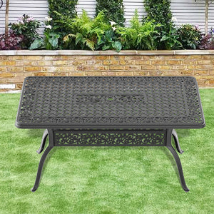 English Elm L59.05*W35.43-Inch Durable Cast Aluminum Patio Dining Table With Umbrella Hole For 6 People W1710P166013