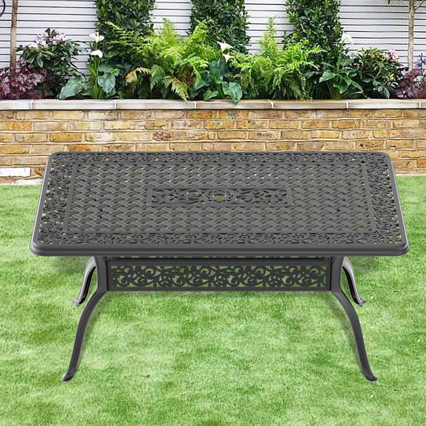 English Elm L59.05*W35.43-Inch Durable Cast Aluminum Patio Dining Table With Umbrella Hole For 6 People W1710P166013