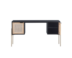 Sunpan AVIDA Desk - Premium Black Oak & Natural Rattan with Polished Gold Legs for Modern Workspaces 106838