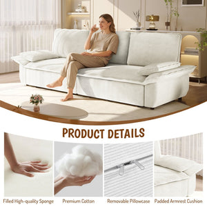 English Elm 94.5" King Convertible Sleeper Sofa Corduroy Upholstered Chaise Lounge Guest Room Bed White W1885S00403