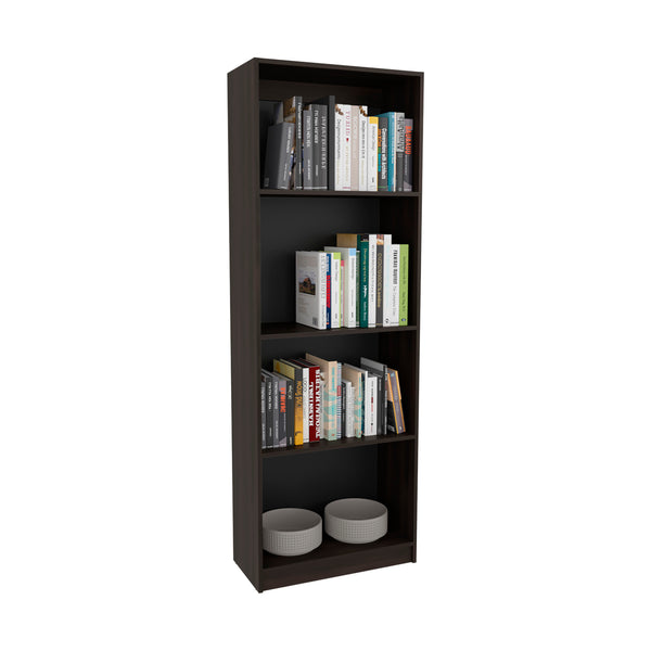English Elm Home Tall Kronos 4-Shelf Bookcase in Stained Walnut — Space-Saving, Sturdy Open Storage for Books Decor B200P361989