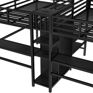 English Elm Twin Metal Loft Bed with Study Desk Wardrobe Shelving and Outlet for Kids Rooms Black W1580S00371