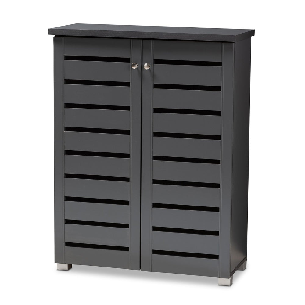 Baxton Studio Baxton Modern Dark Gray 2-Door Shoe Storage Cabinet - Stylish Entryway Organizer for 15 Pairs SC863522M-Dark Grey-Shoe Cabinet
