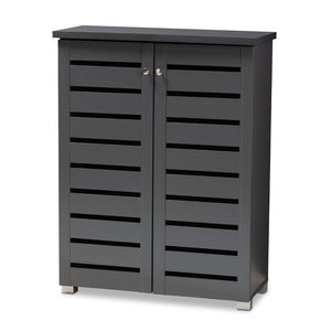 Baxton Studio Baxton Modern Dark Gray 2-Door Shoe Storage Cabinet - Stylish Entryway Organizer for 15 Pairs SC863522M-Dark Grey-Shoe Cabinet