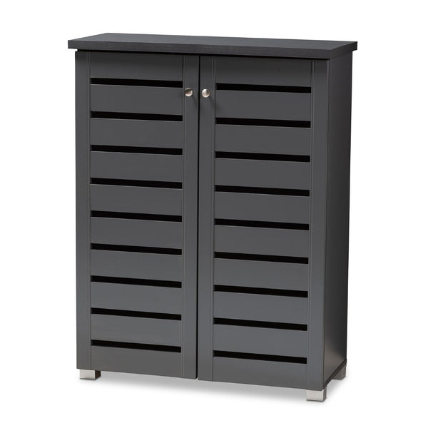 Baxton Studio Baxton Modern Dark Gray 2-Door Shoe Storage Cabinet - Stylish Entryway Organizer for 15 Pairs SC863522M-Dark Grey-Shoe Cabinet