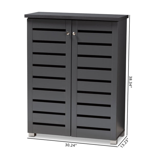 Baxton Studio Baxton Modern Dark Gray 2-Door Shoe Storage Cabinet - Stylish Entryway Organizer for 15 Pairs SC863522M-Dark Grey-Shoe Cabinet