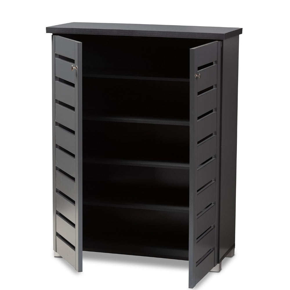 Baxton Studio Baxton Modern Dark Gray 2-Door Shoe Storage Cabinet - Stylish Entryway Organizer for 15 Pairs SC863522M-Dark Grey-Shoe Cabinet