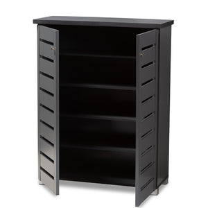 Baxton Studio Baxton Modern Dark Gray 2-Door Shoe Storage Cabinet - Stylish Entryway Organizer for 15 Pairs SC863522M-Dark Grey-Shoe Cabinet