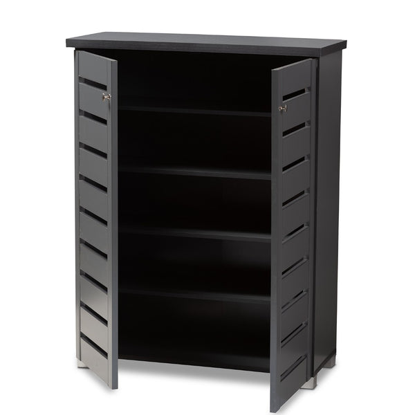 Baxton Studio Baxton Modern Dark Gray 2-Door Shoe Storage Cabinet - Stylish Entryway Organizer for 15 Pairs SC863522M-Dark Grey-Shoe Cabinet