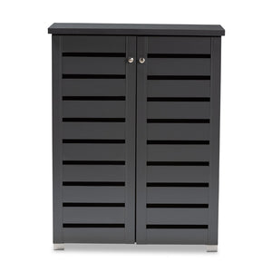 Baxton Studio Baxton Modern Dark Gray 2-Door Shoe Storage Cabinet - Stylish Entryway Organizer for 15 Pairs SC863522M-Dark Grey-Shoe Cabinet
