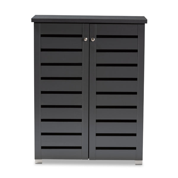 Baxton Studio Baxton Modern Dark Gray 2-Door Shoe Storage Cabinet - Stylish Entryway Organizer for 15 Pairs SC863522M-Dark Grey-Shoe Cabinet