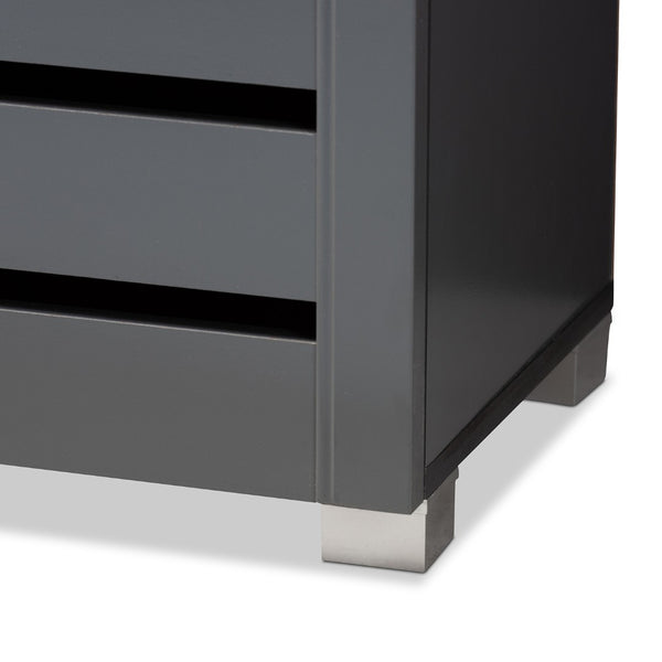 Baxton Studio Baxton Modern Dark Gray 2-Door Shoe Storage Cabinet - Stylish Entryway Organizer for 15 Pairs SC863522M-Dark Grey-Shoe Cabinet