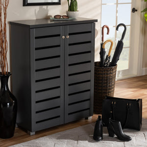 Baxton Studio Baxton Modern Dark Gray 2-Door Shoe Storage Cabinet - Stylish Entryway Organizer for 15 Pairs SC863522M-Dark Grey-Shoe Cabinet