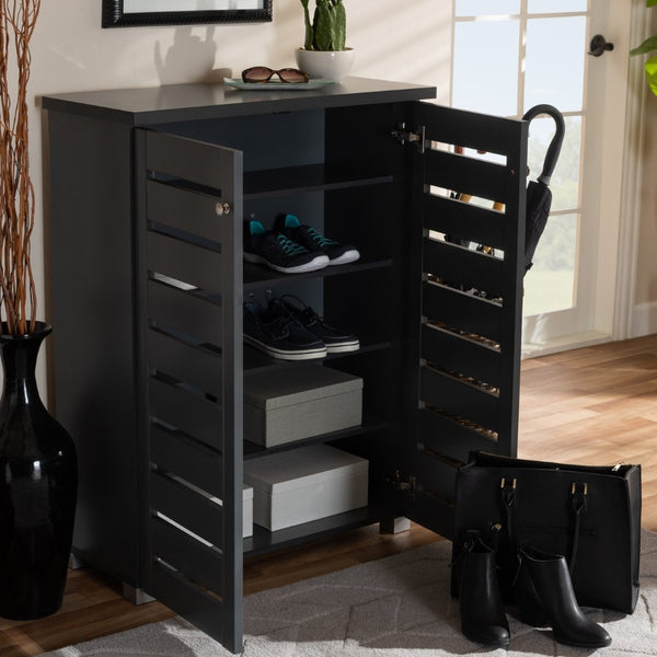 Baxton Studio Baxton Modern Dark Gray 2-Door Shoe Storage Cabinet - Stylish Entryway Organizer for 15 Pairs SC863522M-Dark Grey-Shoe Cabinet