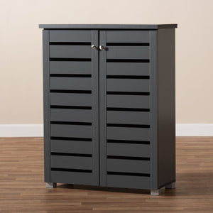 Baxton Studio Baxton Modern Dark Gray 2-Door Shoe Storage Cabinet - Stylish Entryway Organizer for 15 Pairs SC863522M-Dark Grey-Shoe Cabinet