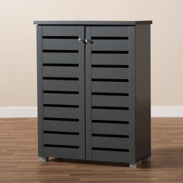 Baxton Studio Baxton Modern Dark Gray 2-Door Shoe Storage Cabinet - Stylish Entryway Organizer for 15 Pairs SC863522M-Dark Grey-Shoe Cabinet
