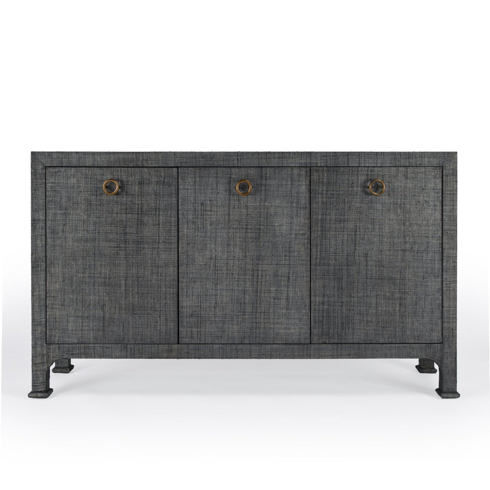 Butler Specialty Chatham 3-drawer Raffia Sideboard With Chic Woven Design And Elegant Brass Pulls For Stylish Storage Charcoal Gmelina Arborea Wood,Mdf,Maple Veneer,Raffia,Aluminum 9170420-butler