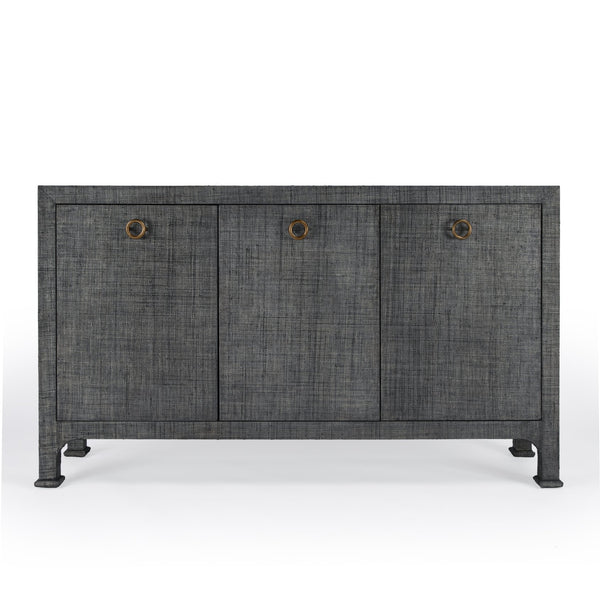 Butler Specialty Chatham 3-drawer Raffia Sideboard With Chic Woven Design And Elegant Brass Pulls For Stylish Storage Charcoal Gmelina Arborea Wood,Mdf,Maple Veneer,Raffia,Aluminum 9170420-butler