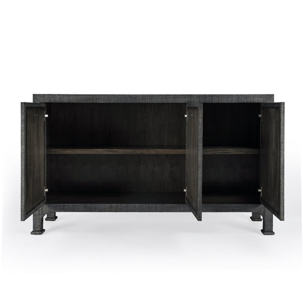 Butler Specialty Chatham 3-drawer Raffia Sideboard With Chic Woven Design And Elegant Brass Pulls For Stylish Storage Charcoal Gmelina Arborea Wood,Mdf,Maple Veneer,Raffia,Aluminum 9170420-butler