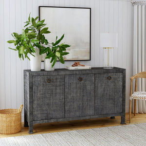 Butler Specialty Chatham 3-drawer Raffia Sideboard With Chic Woven Design And Elegant Brass Pulls For Stylish Storage Charcoal Gmelina Arborea Wood,Mdf,Maple Veneer,Raffia,Aluminum 9170420-butler