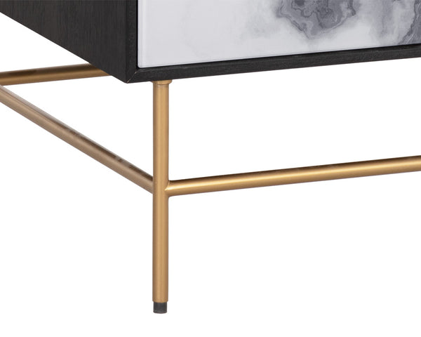Sunpan Cordero Modern Nightstand with Marble-Effect Drawers, Antique Brass Legs - Stylish Acacia Design
