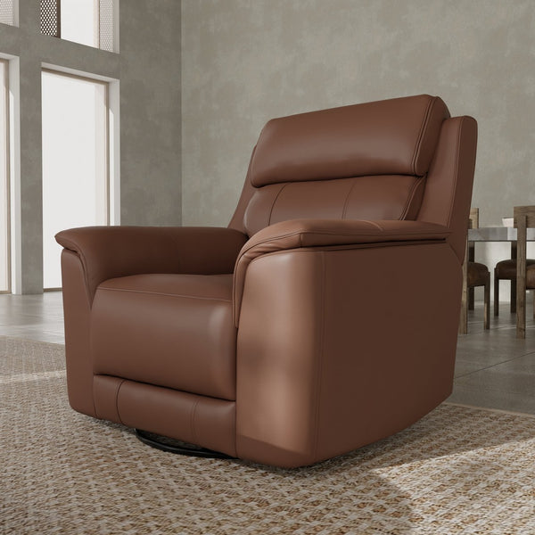 English Elm Oslo Manual Glider Recliner with Genuine Leather, 360° Swivel, High-Density Foam & Hardwood Frame Pecan B339P411562