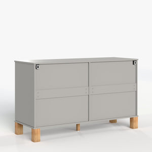 English Elm 6-drawer Solid Wood Dresser Mid-century Modern Gray Finish with Metal Bar Handles W1445P419758