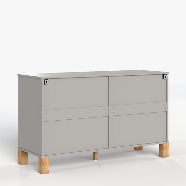 English Elm 6-drawer Solid Wood Dresser Mid-century Modern Gray Finish with Metal Bar Handles W1445P419758