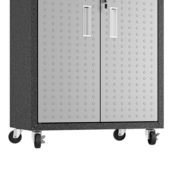 English Elm Rolling Metal Garage Cabinet with Locking Doors Diamond Texture Industrial Storage Dark Grey B365P398227