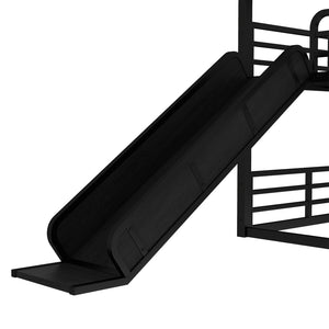 English Elm Queen Metal Triple Bunk Bed With Slide - Space-Saving, Heavy-Duty Design, Safety Guardrails In Black W1580S00172-GIGA
