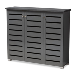 Baxton Studio Baxton Studio Modern Dark Gray Shoe Storage Cabinet - 3-Door Entryway Organizer for 20 Pairs SC863533M-Dark Grey-Shoe Cabinet