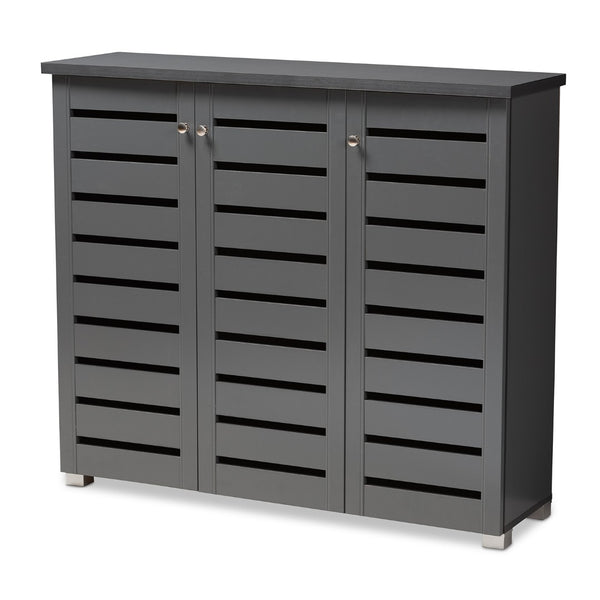 Baxton Studio Baxton Studio Modern Dark Gray Shoe Storage Cabinet - 3-Door Entryway Organizer for 20 Pairs SC863533M-Dark Grey-Shoe Cabinet
