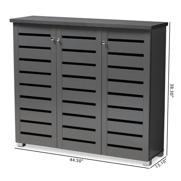 Baxton Studio Baxton Studio Modern Dark Gray Shoe Storage Cabinet - 3-Door Entryway Organizer for 20 Pairs SC863533M-Dark Grey-Shoe Cabinet