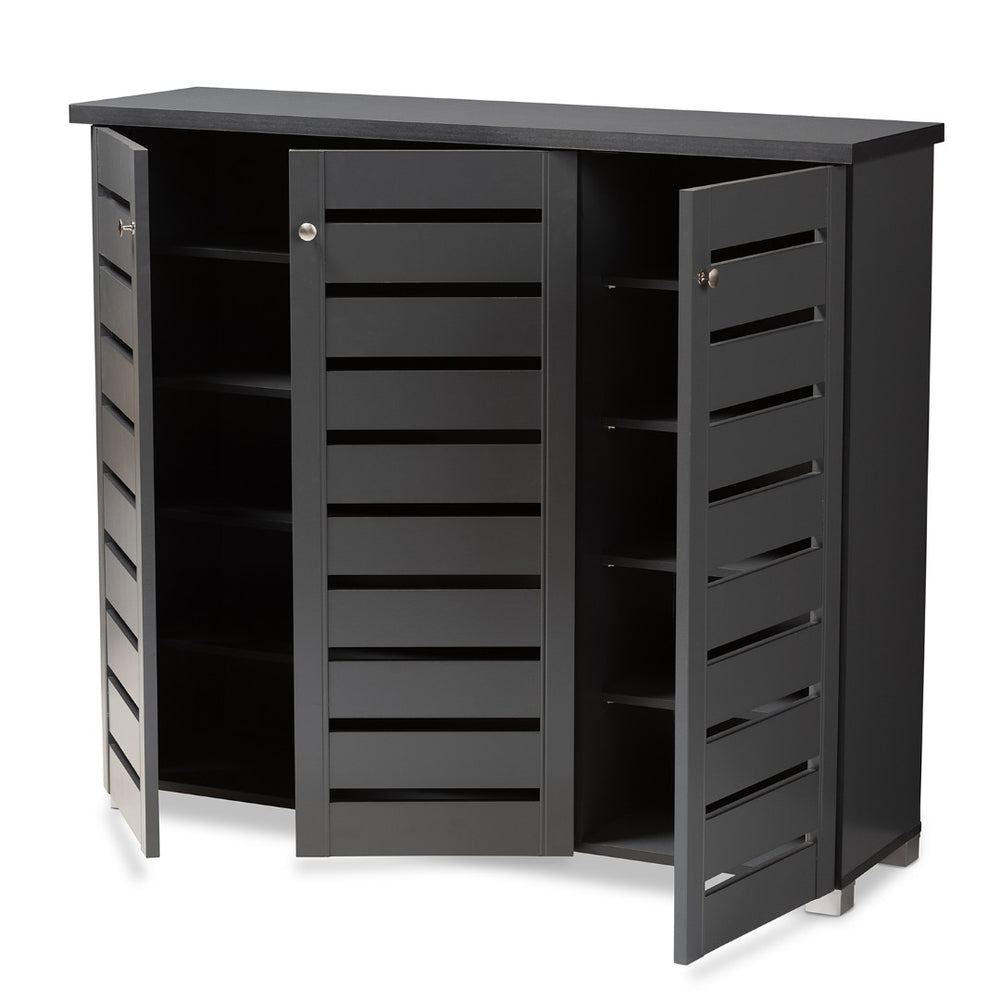 Baxton Studio Baxton Studio Modern Dark Gray Shoe Storage Cabinet - 3-Door Entryway Organizer for 20 Pairs SC863533M-Dark Grey-Shoe Cabinet