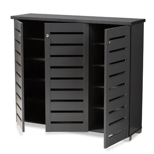 Baxton Studio Baxton Studio Modern Dark Gray Shoe Storage Cabinet - 3-Door Entryway Organizer for 20 Pairs SC863533M-Dark Grey-Shoe Cabinet
