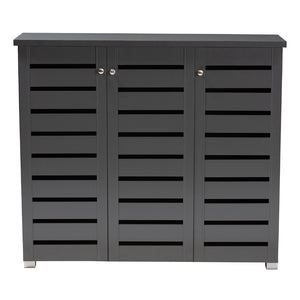 Baxton Studio Baxton Studio Modern Dark Gray Shoe Storage Cabinet - 3-Door Entryway Organizer for 20 Pairs SC863533M-Dark Grey-Shoe Cabinet
