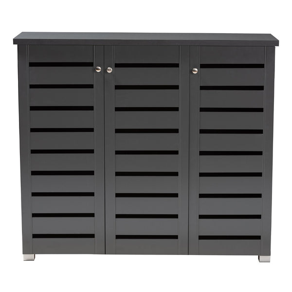 Baxton Studio Baxton Studio Modern Dark Gray Shoe Storage Cabinet - 3-Door Entryway Organizer for 20 Pairs SC863533M-Dark Grey-Shoe Cabinet
