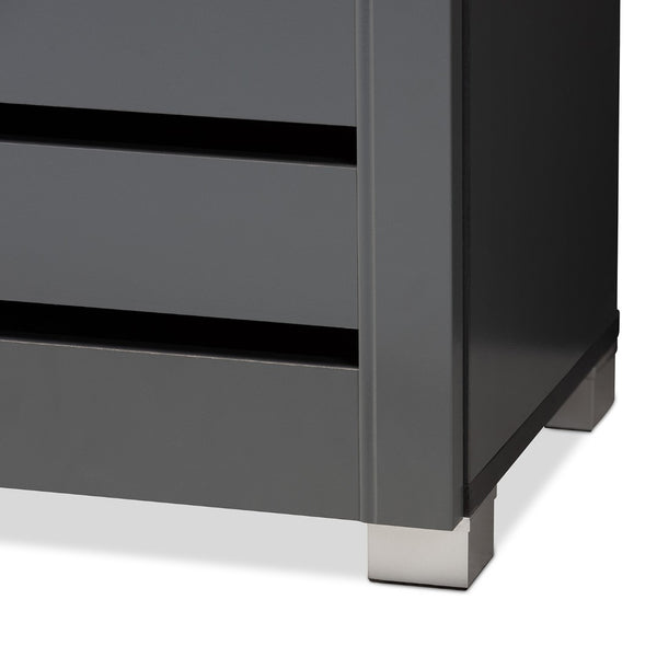 Baxton Studio Baxton Studio Modern Dark Gray Shoe Storage Cabinet - 3-Door Entryway Organizer for 20 Pairs SC863533M-Dark Grey-Shoe Cabinet