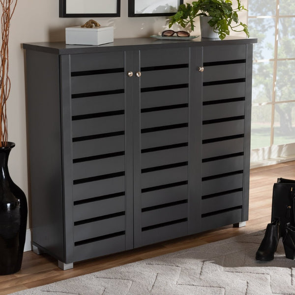 Baxton Studio Baxton Studio Modern Dark Gray Shoe Storage Cabinet - 3-Door Entryway Organizer for 20 Pairs SC863533M-Dark Grey-Shoe Cabinet