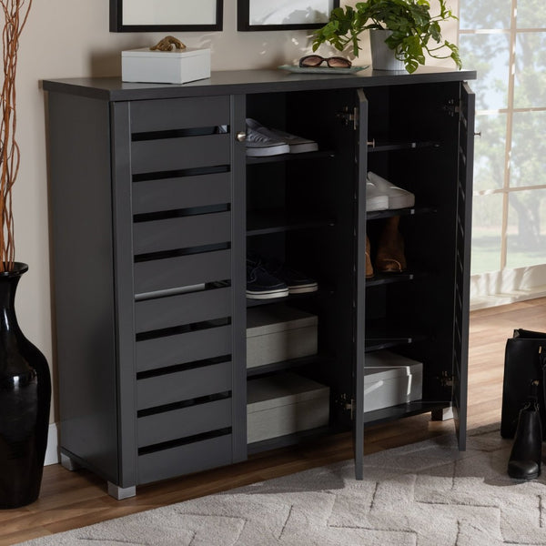 Baxton Studio Baxton Studio Modern Dark Gray Shoe Storage Cabinet - 3-Door Entryway Organizer for 20 Pairs SC863533M-Dark Grey-Shoe Cabinet