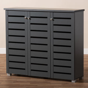 Baxton Studio Baxton Studio Modern Dark Gray Shoe Storage Cabinet - 3-Door Entryway Organizer for 20 Pairs SC863533M-Dark Grey-Shoe Cabinet