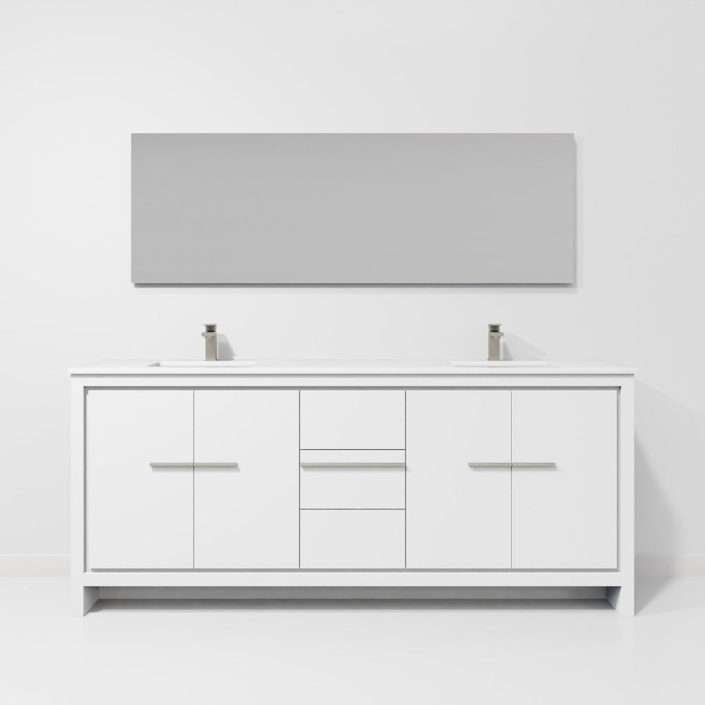 English Elm White Double Bath Vanity With White Quartz Top, Gun Metal Faucet, Ample Storage & Mirror Included B2731S01775-GIGA