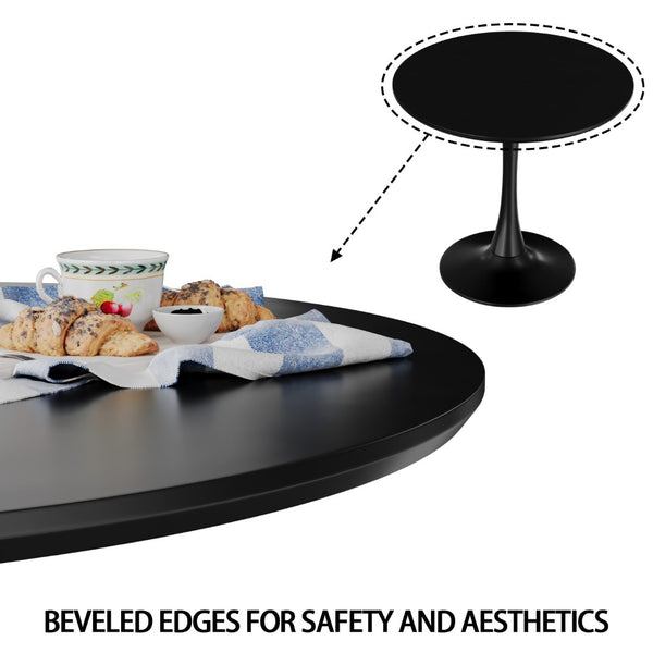 English Elm 31.5 Inch Round Tulip Pedestal Dining Set Matte Black Mdf Table with Two Pu Chairs W2189S00837
