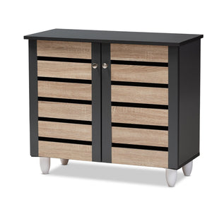 Baxton Studio Baxton Studio Gisela Modern Two-Tone Oak Shoe Storage Cabinet with Ventilated Doors for Entryways 2-Door SC865512M-Sonama Oak/Dark Grey-Shoe Cabinet